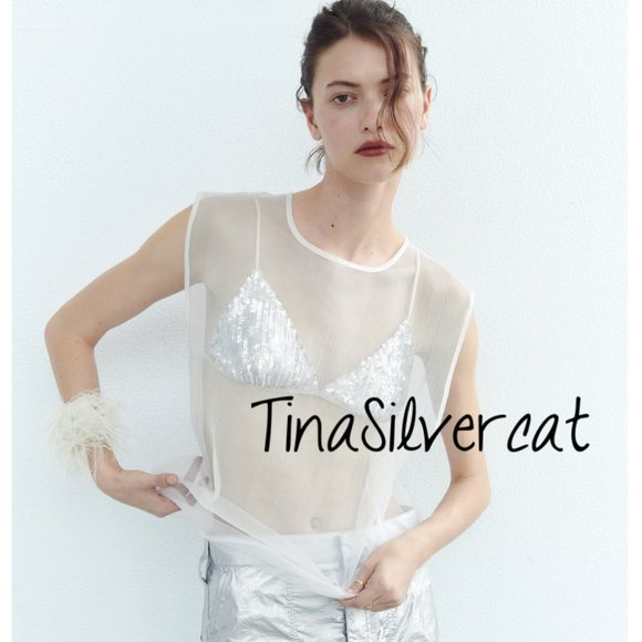 BLOGGER'S FAVE! Zara Sequin Appliqué Bikini Top Silver NWT - Picture 15 of 17